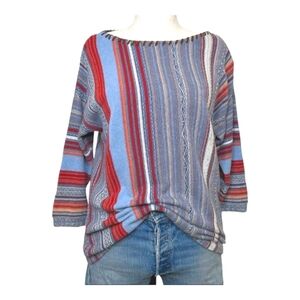 Chaps boho style colorful stripe casual top Size Small Petite